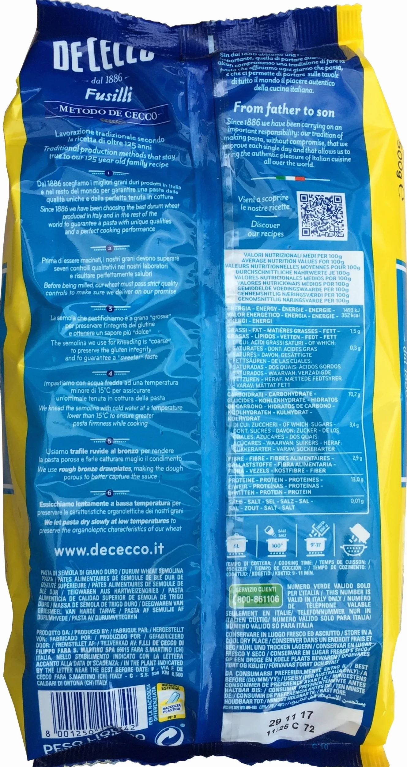De Cecco Fusilli Pasta