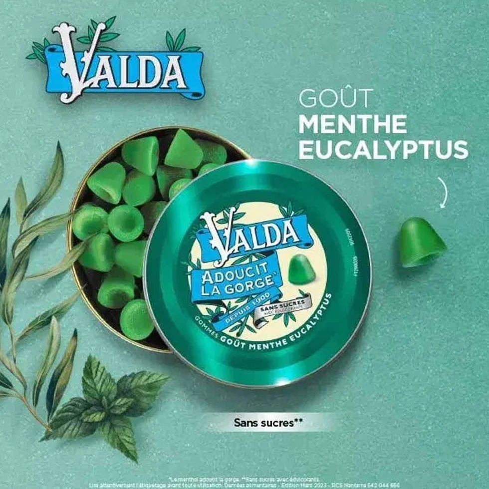 Valda Guma bez cukru - smak eukaliptusa miętowego - zmiękcza gardło* - 140 G