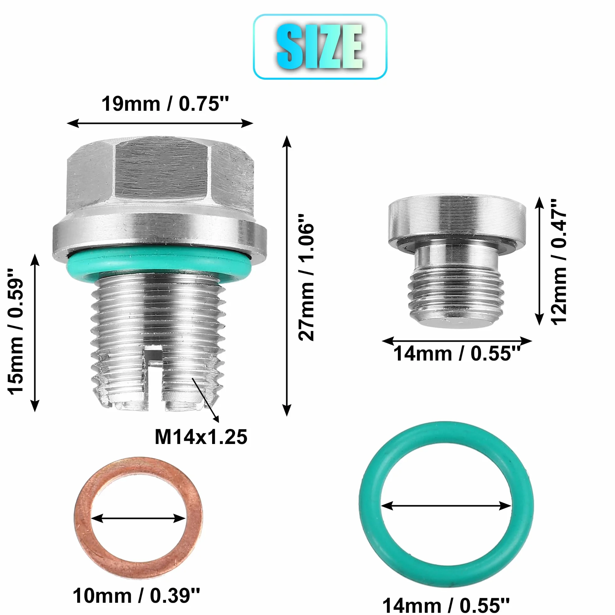 ABSOPRO Zestaw śrub spustowych oleju ze stali nierdzewnej samogwintujący M14.1-1,25 x 15 mm
