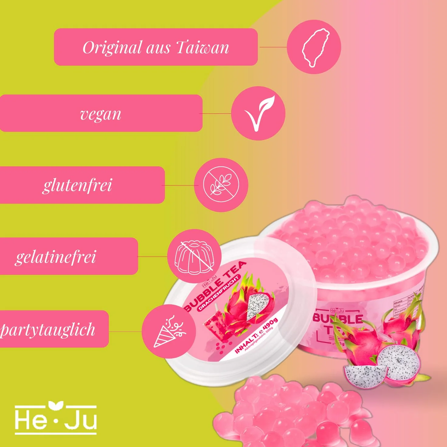 Bubble Tea Pearls DRAGON FRUIT 490 GRAMS, Boba Pearls Dragonfruit Boba Fruit Pearls wegańskie, bezglutenowe i więcej zawartości