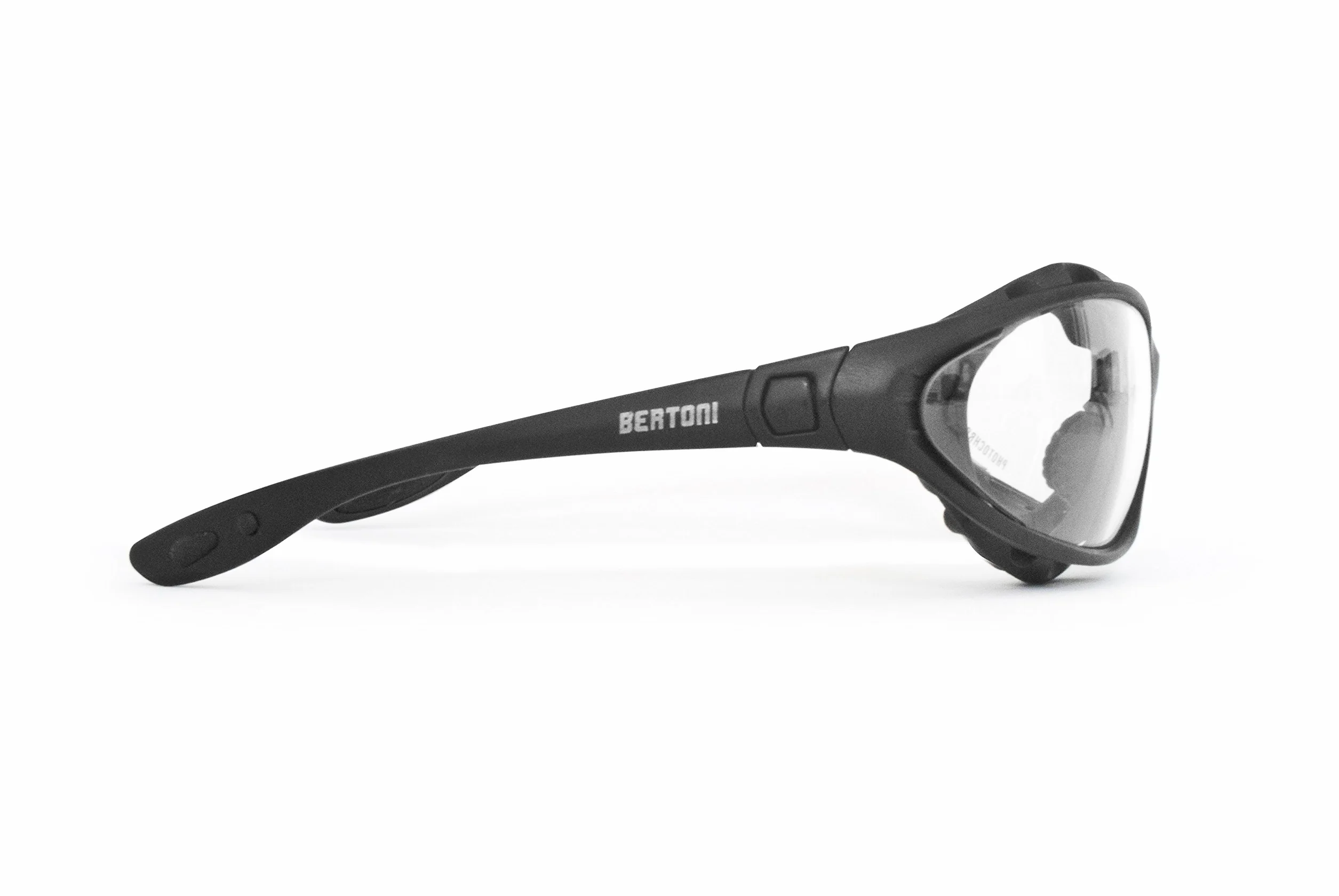 BERTONI Fotochromowe okulary motocyklowe z polaryzacją okulary ochronne, samotonujące ochrona przed zaparowaniem, ochrona przed promieniowaniem UV, z wymiennymi zausznikami lub opaską na głowę - model