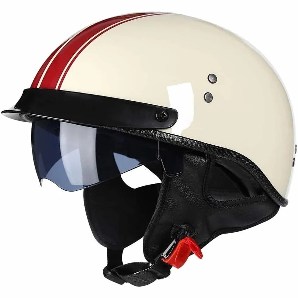 Kask motocyklowy w stylu niemieckim, retro, retro, półotwarty, kask motocyklowy z homologacją ECE, z osłoną przeciwsłoneczną i wyjmowanym wnętrzem, dla dorosłych mężczyzn, kobiet(4,XL(61-62cm))
