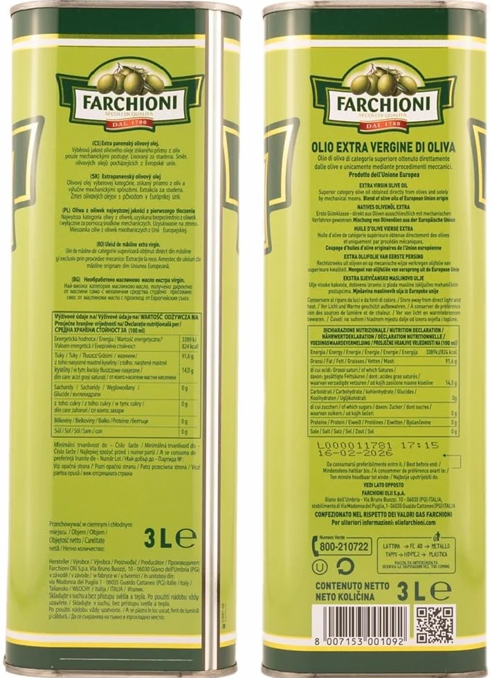 Farchioni Oliwa z oliwek Extra Virgin Ekstrakcja na zimno 3 litry