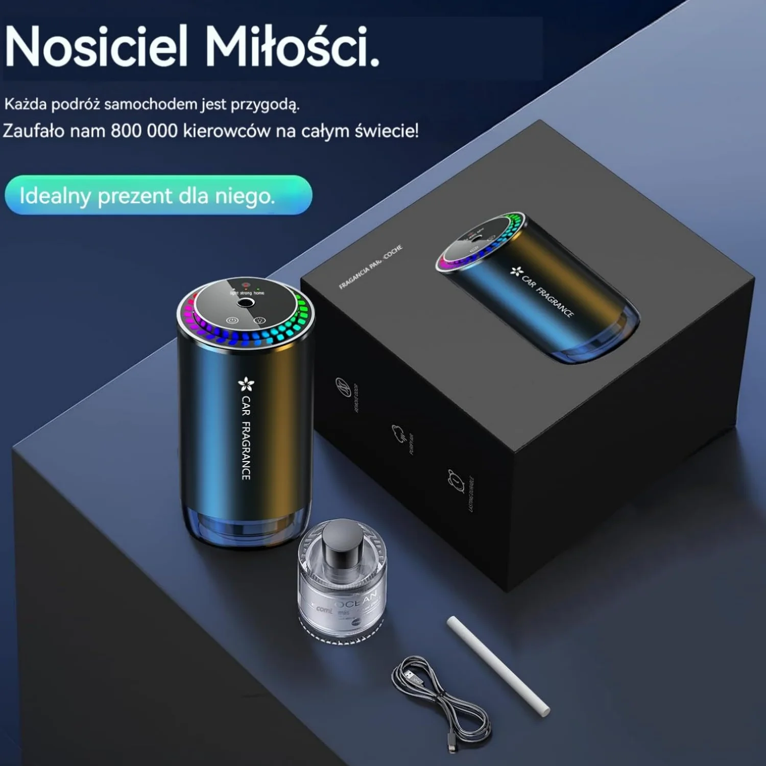 2025 Odświeżacz Powietrza do Samochodu 50ml Perfum, Dyfuzor Zapachu, 3 Tryby, Ultradźwiękowy, Auto ON/OFF, Akumulator, 5 Miesięcy Użytkowania (Czujnik Muzyczny) BJ-579 (Morska Bryza)