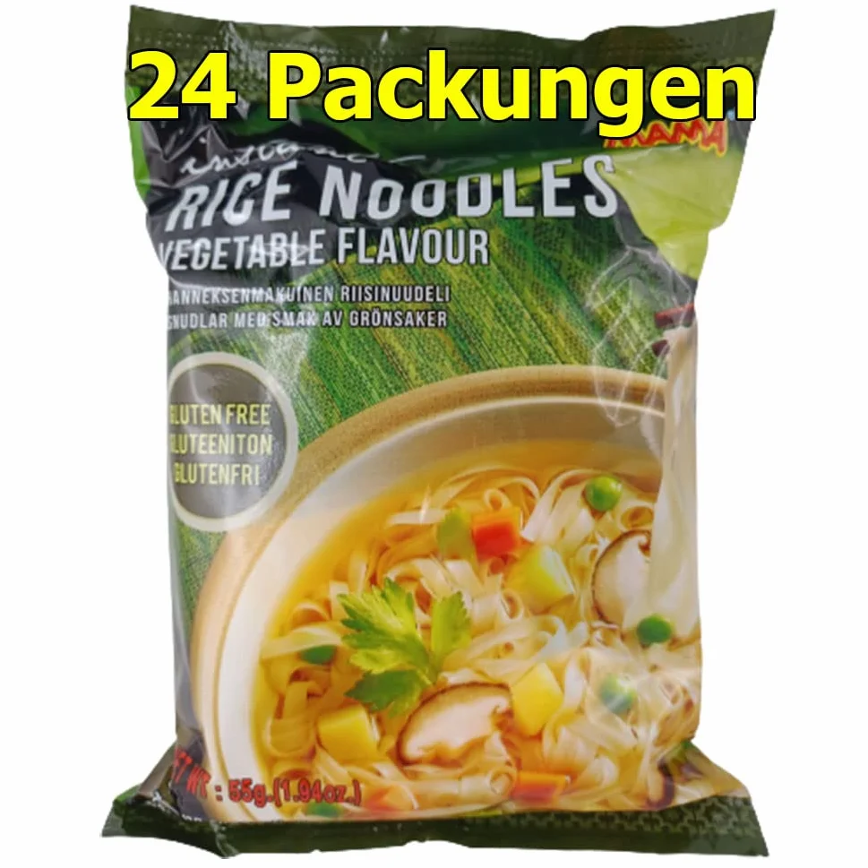 Mama Azjatycki makaron ryżowy, wegański, bezglutenowy, opakowanie 24 szt. (24 x 55 g)