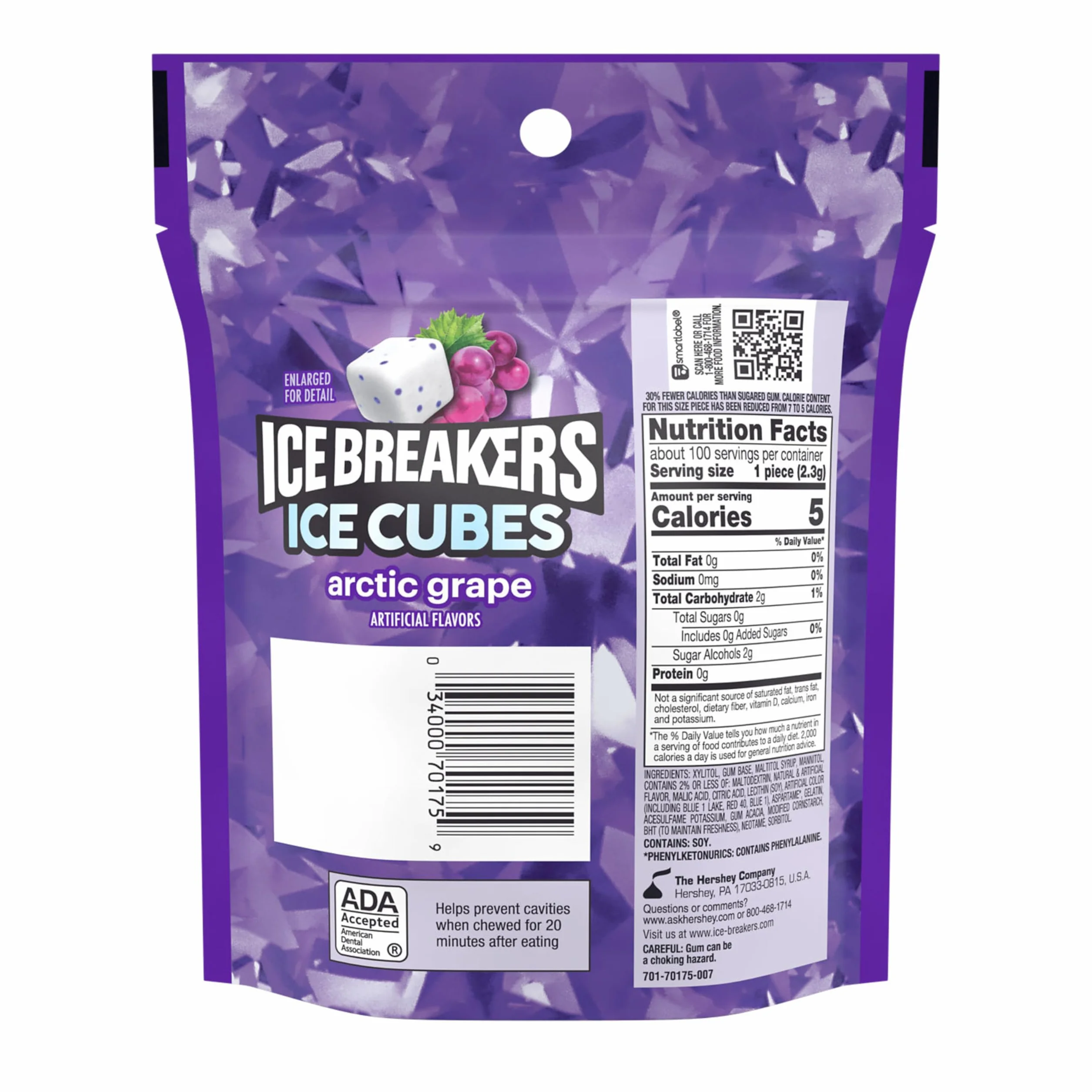 ICE BREAKERS Ice Cubes Arctic Grape Sugar Free Chewing Gum, 8.11 oz (100 Pieces)