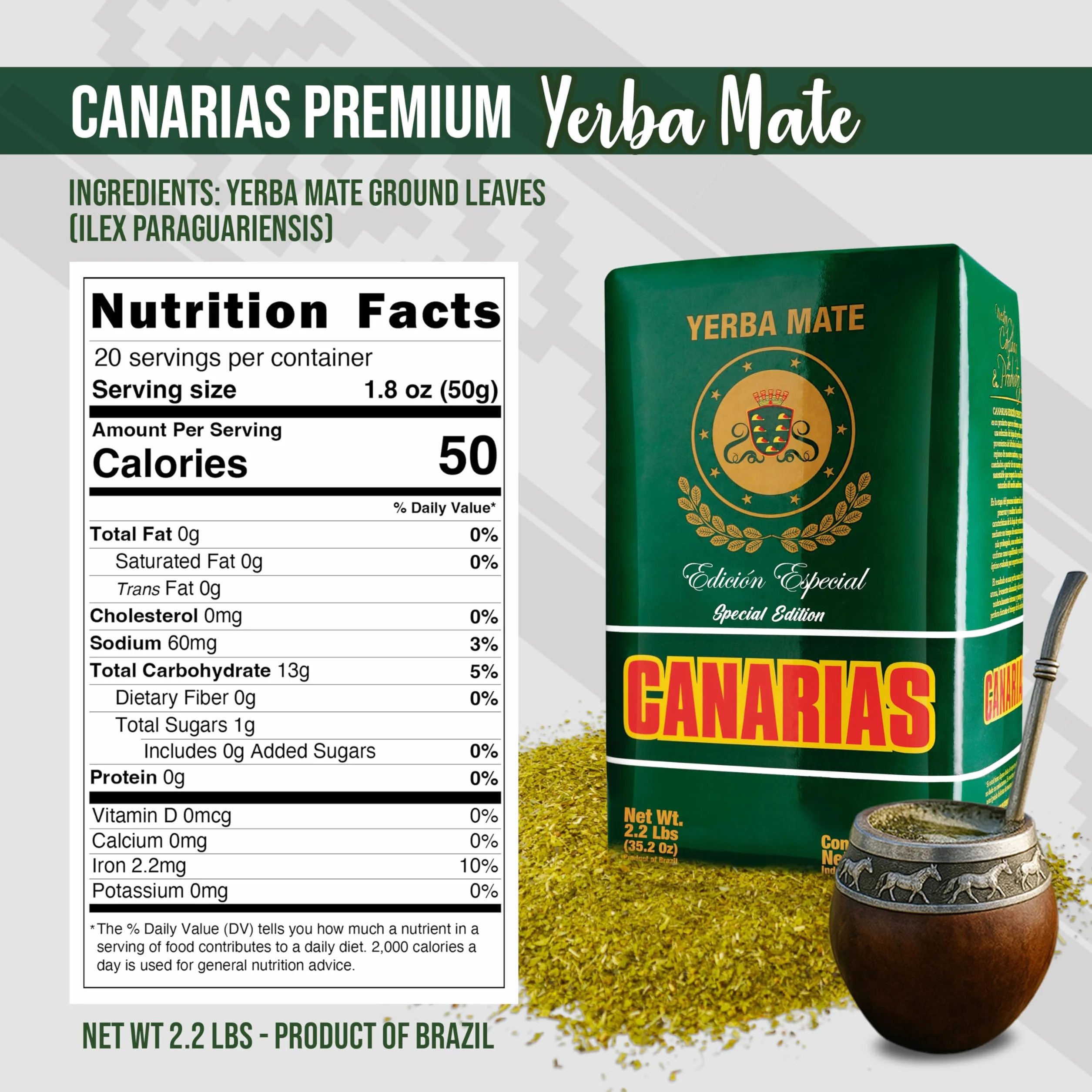 Brazylia Matowa Tea, Pakiet 1 kg - Yerba Mate Canarias Edycja specjalna 1kg