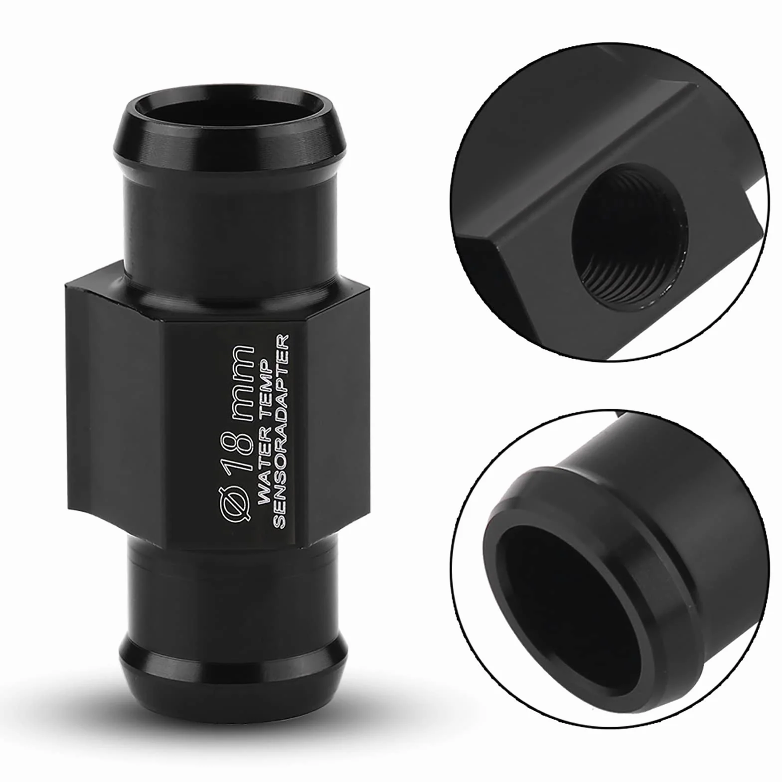 Czarny adapter temperatury wody, uniwersalny motocykl temperatura wody złącze temperatury wody wąż czujnik czujnik adapter (18 mm)