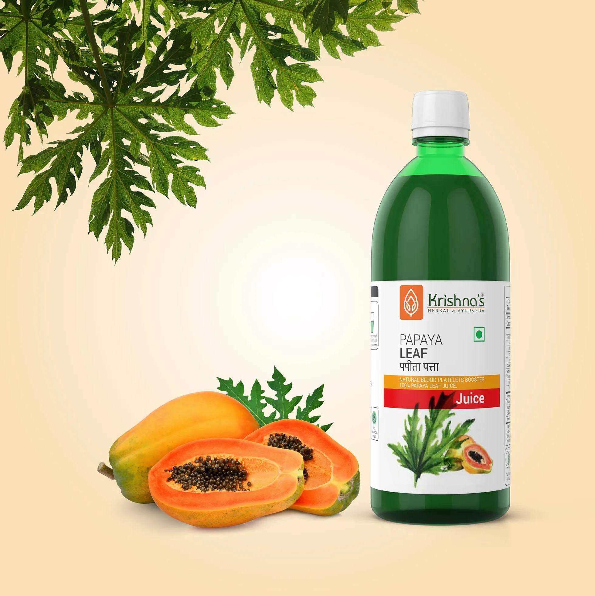 KRISHNA'S HERBAL & AYURVEDA Sok z liści papai 1000 ml Świeże liście papai