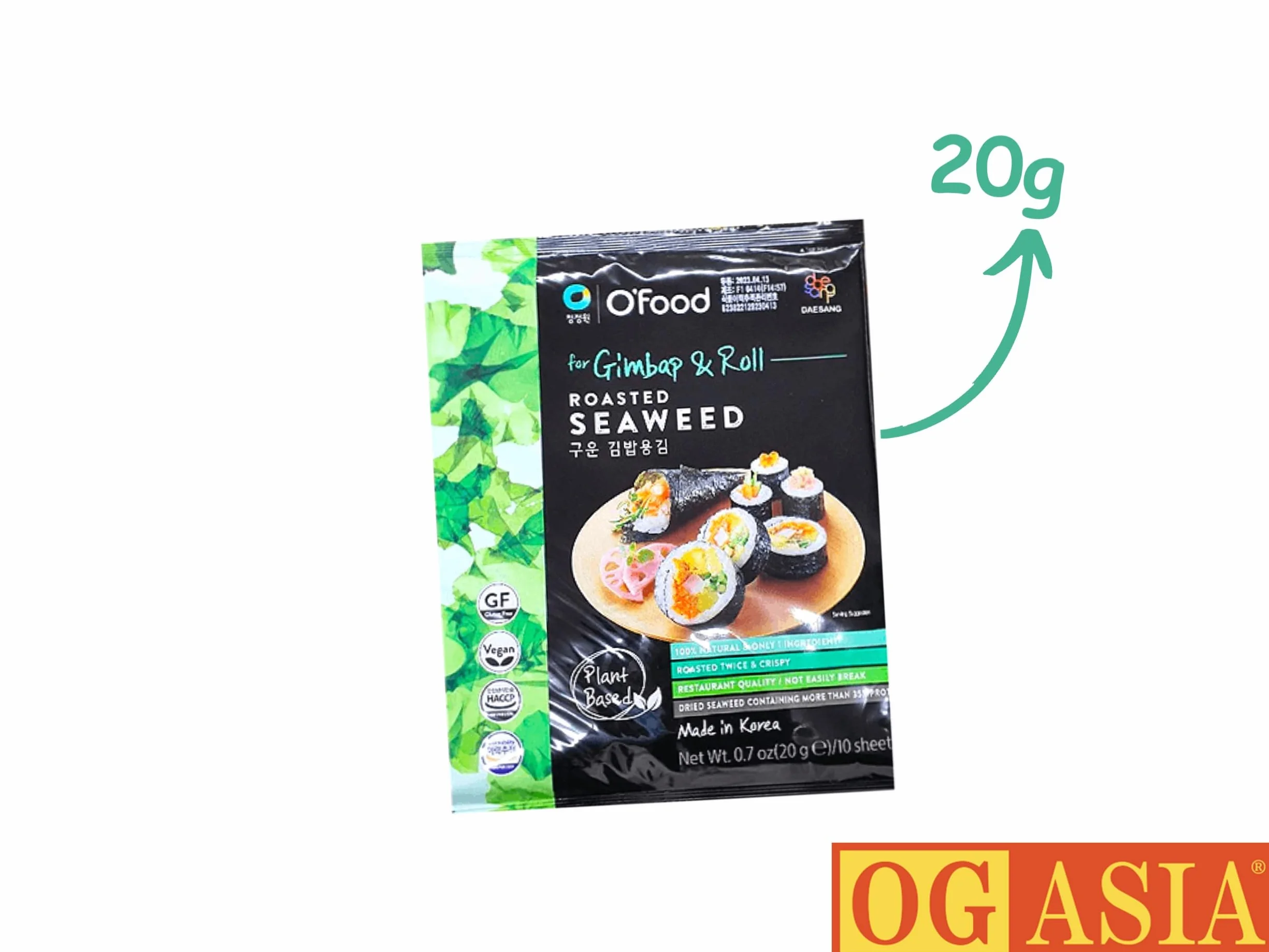 O'Food prażone wodorosty do gimbap i sushi - 10 arkuszy - chrupiące i aromatyczne - OG ASIA - 20 g