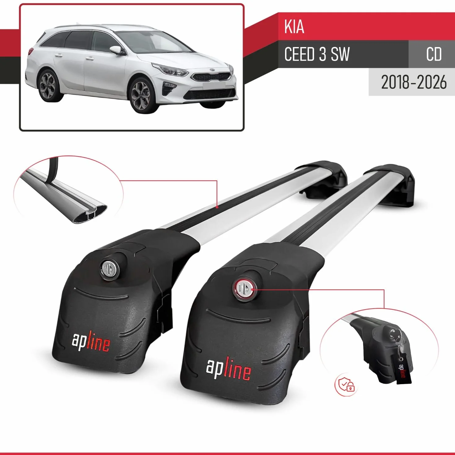 Kompatybilny z Kia Ceed 3 (CD) Kombi 2019-2025 ACE-2 Bagażnik Dachowy Relingowy Bagażnik Samochodu Szary Aluminium 2 Pręty