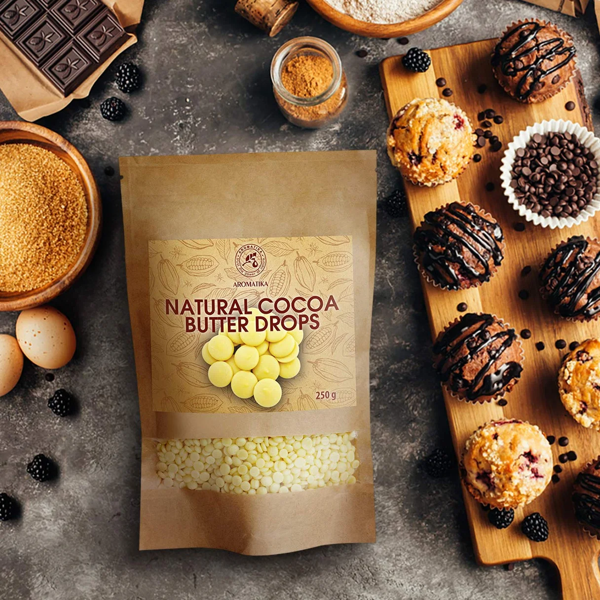 AROMATIKA Masło Kakaowe w Pastylkach 250g Theobroma Cacao Superfood do Pieczenia i Kosmetyki DIY