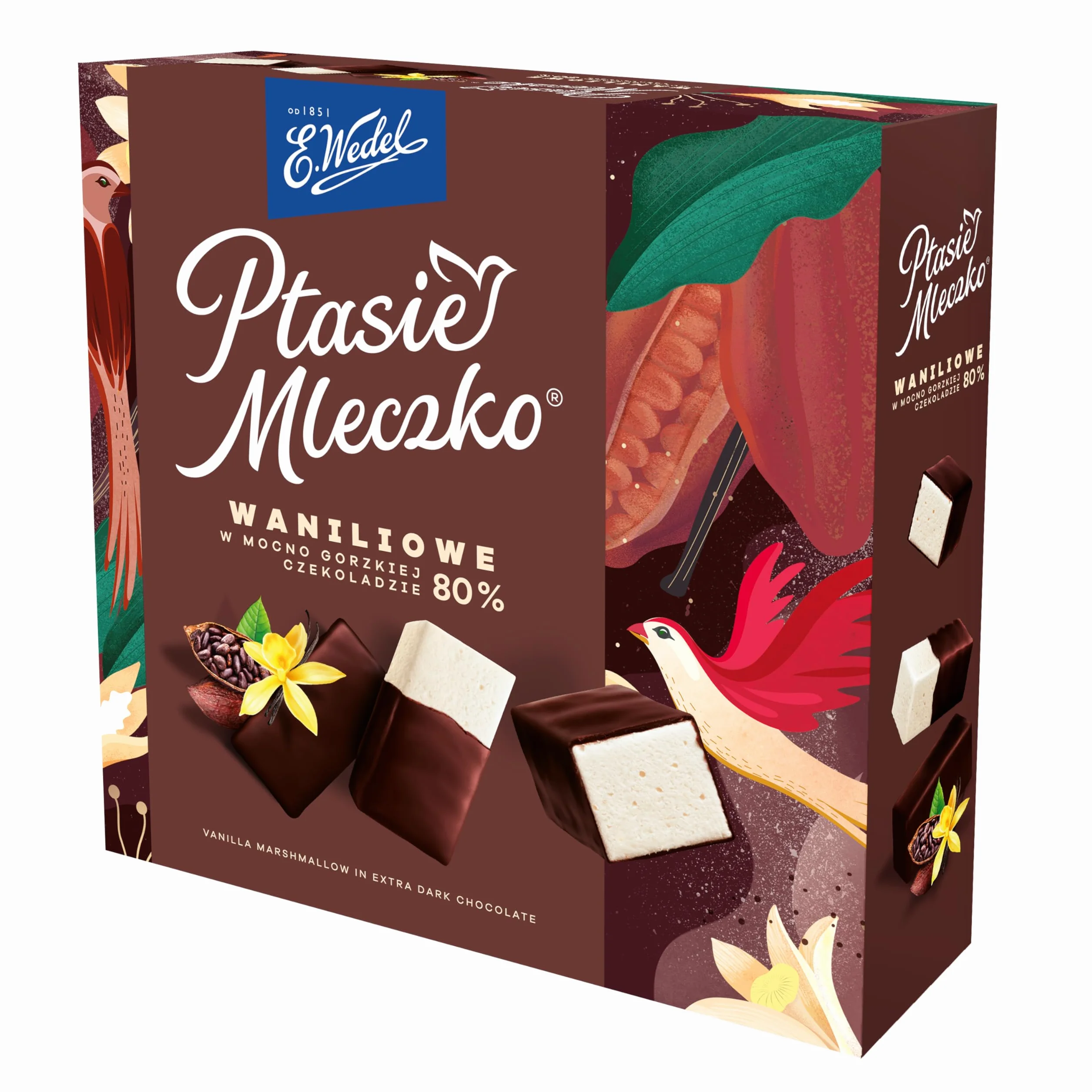 Ptasie Mleczko® Waniliowe w mocno gorzkiej czekoladzie 80% 340 g E.Wedel