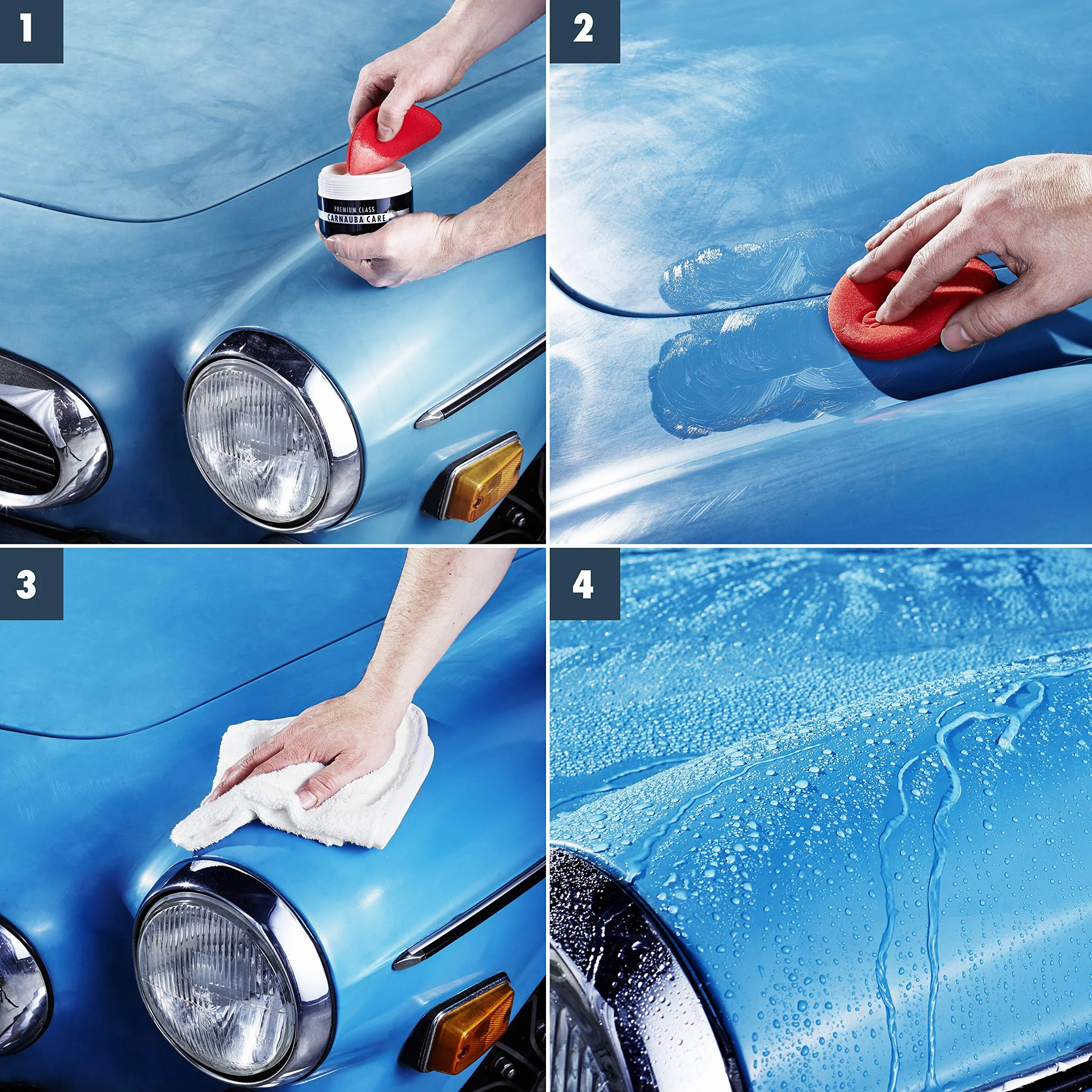SONAX 02112000 Premium Class CarnaubaCare, zestaw składający się z twardego wosku 200 ml, 2 gąbki do aplikacji, ściereczki z mikrofibry