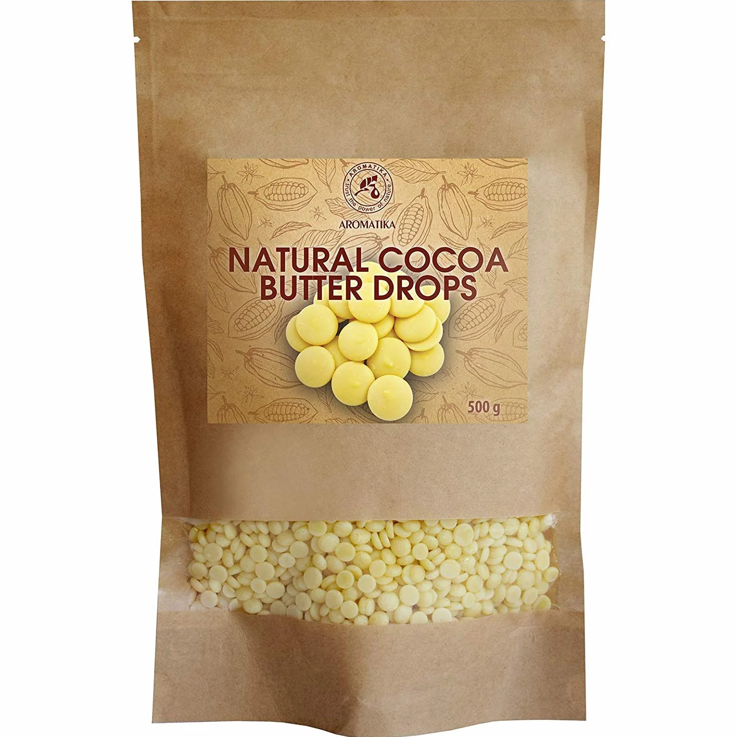 Cocoa butter drops 500g - Theobroma Cacao Butter - Cocoa/Cacao butter chips food grade - Cocoa Butter Drops - Rich in Antioxidants, Minerals and Vitamins - for Baking and Beauty Recipe Needs