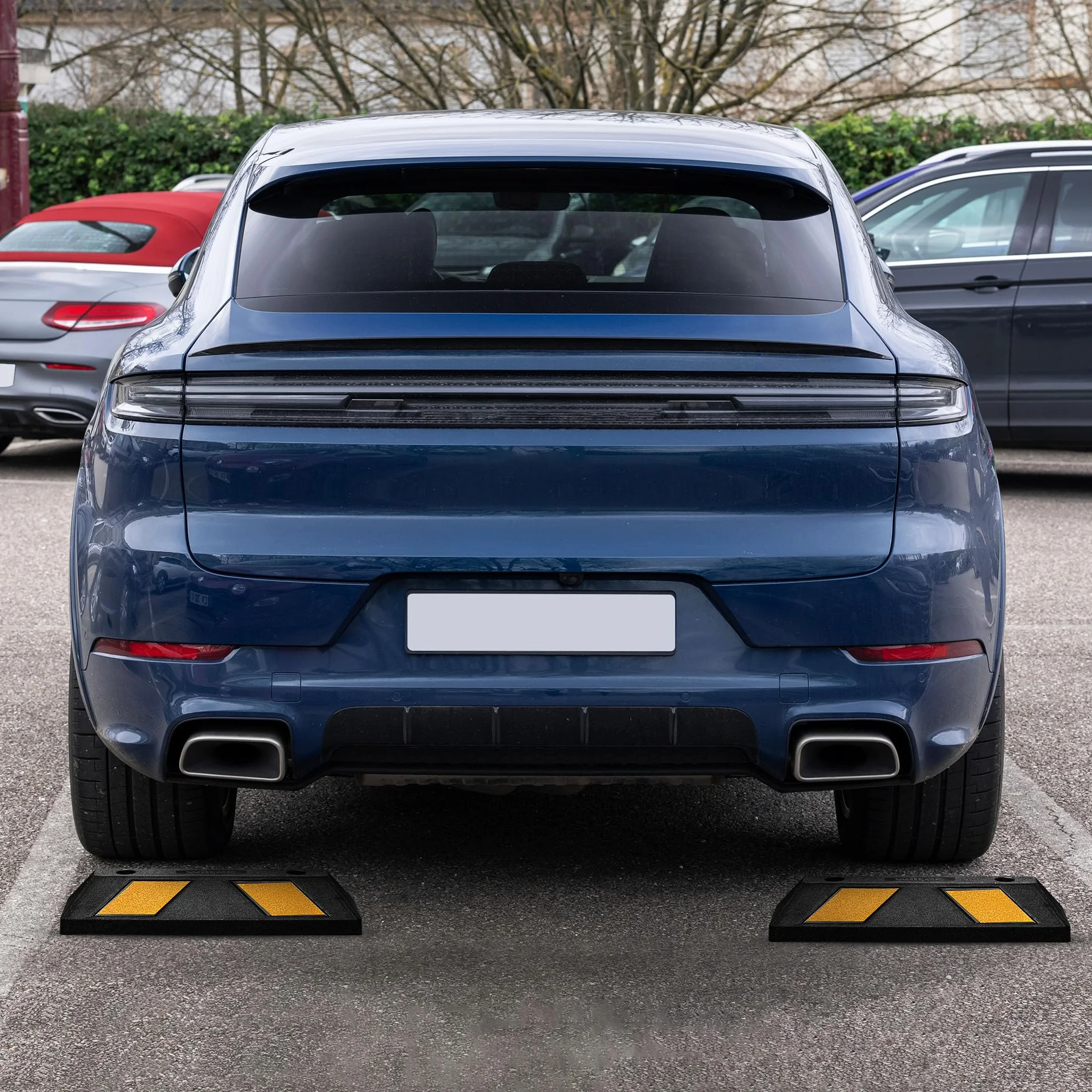 Wiltec Ogranicznik parkingowy 2 szt. 55 x 15 x 10 cm czarny z żółtą taśmą odblaskową, odbojnik gumowy do garażu i parkingu