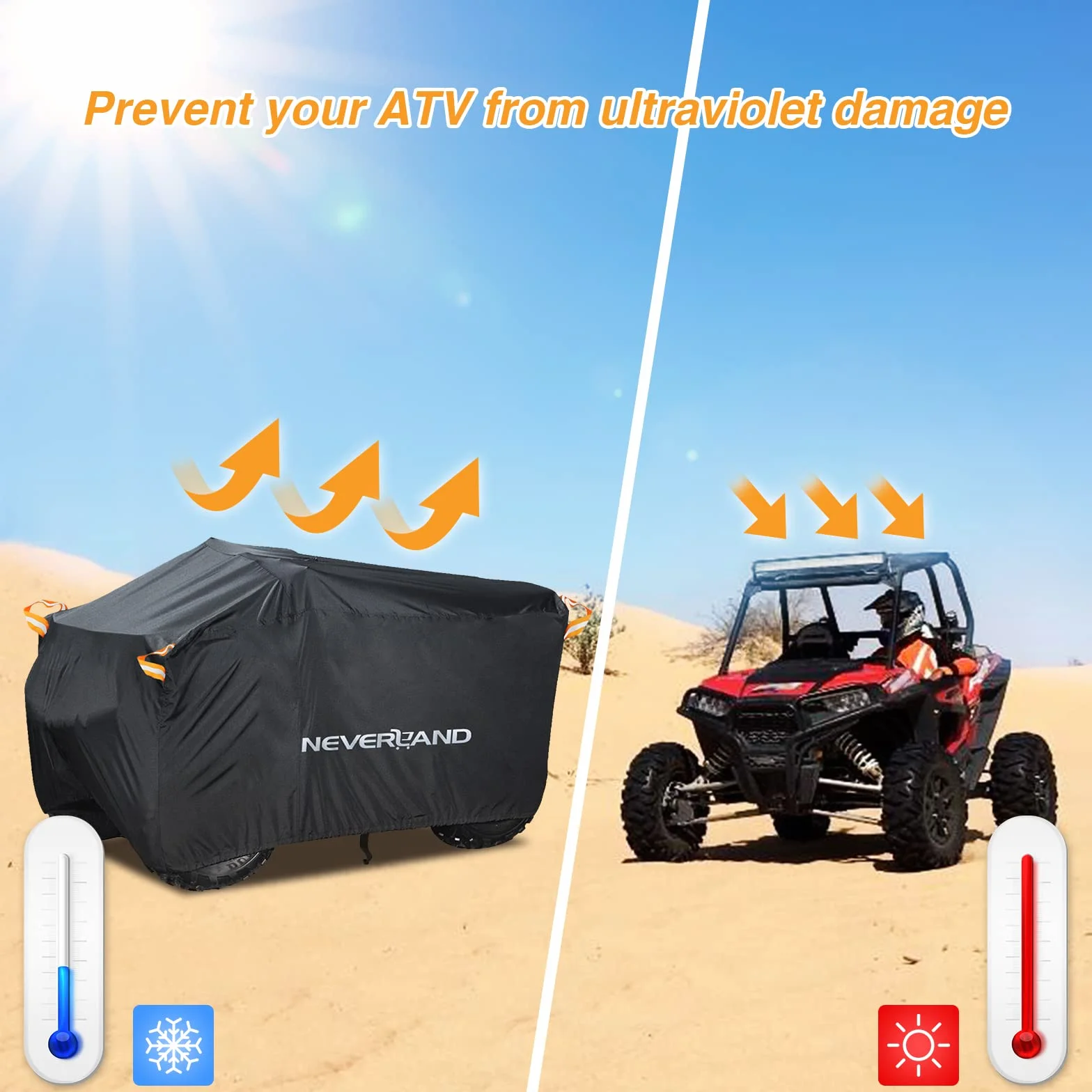 NEVERLAND Pokrowiec na ATV, wodoodporny, wytrzymały pokrowiec na 4 koła, całoroczna odporna na warunki atmosferyczne, na zewnątrz, ochrona przed promieniowaniem UV do Polaris Kawasaki, Yamaha, Suzuki, Honda (duży)