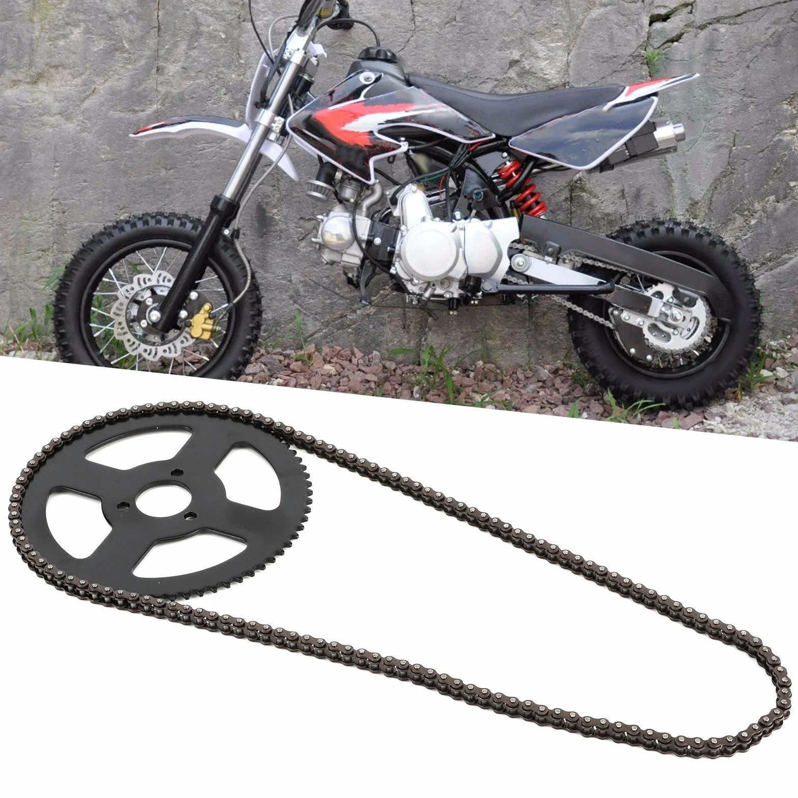 Jadeshay Łańcuch 25H 144 ogniwa zębatka 2-suwowy wał motocykl łańcuch napędowy do elektrycznego mini motocykla, kieszonkowego roweru ATV Quad