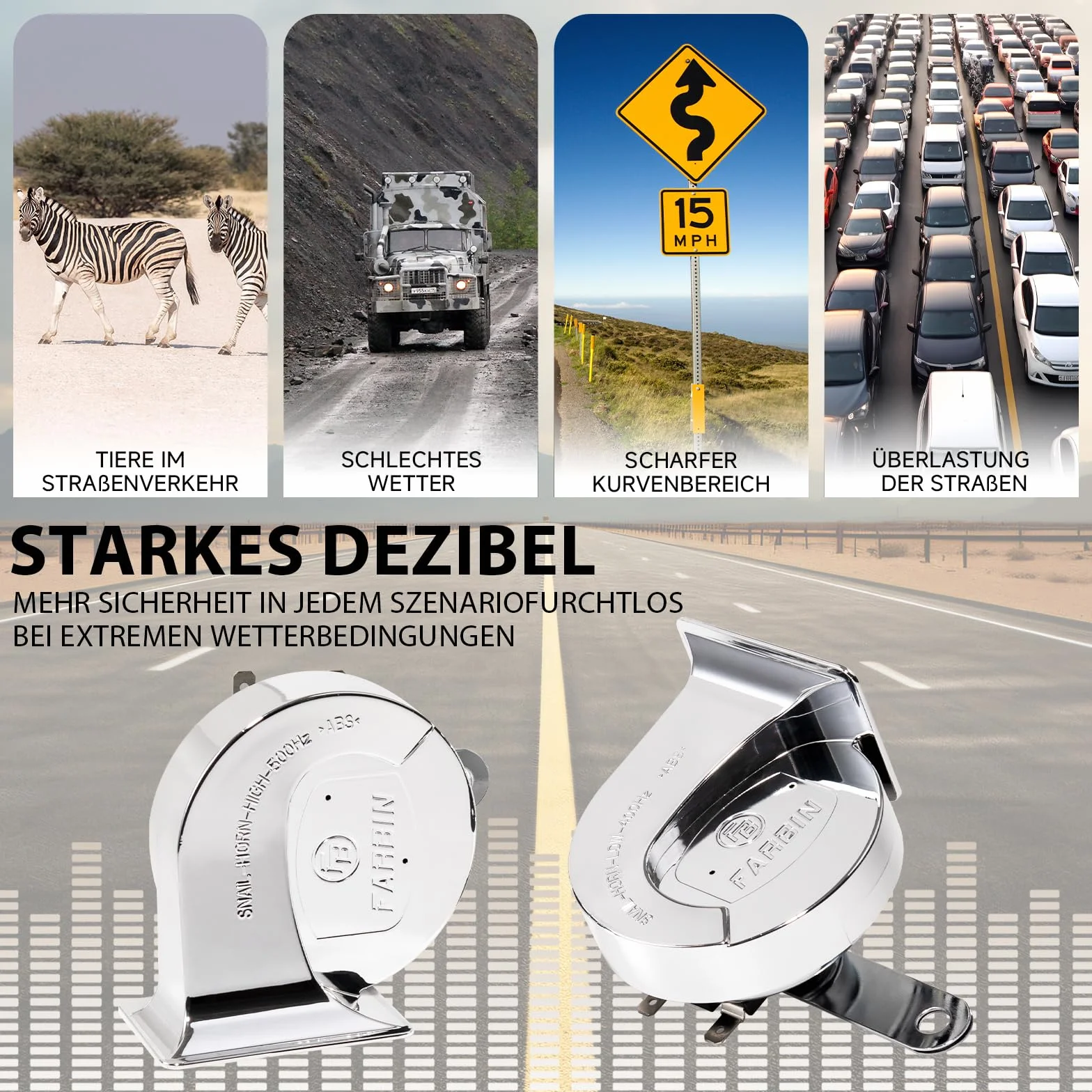 FARBIN Auto Horns Dual-Tone klakson motocyklowy 12 V, uniwersalny elektryczny klakson do samochodów ciężarowych, samochodów, motocykli, łodzi, wszystkich pojazdów 12 V, 130 dB – niski dźwięk/wysoki