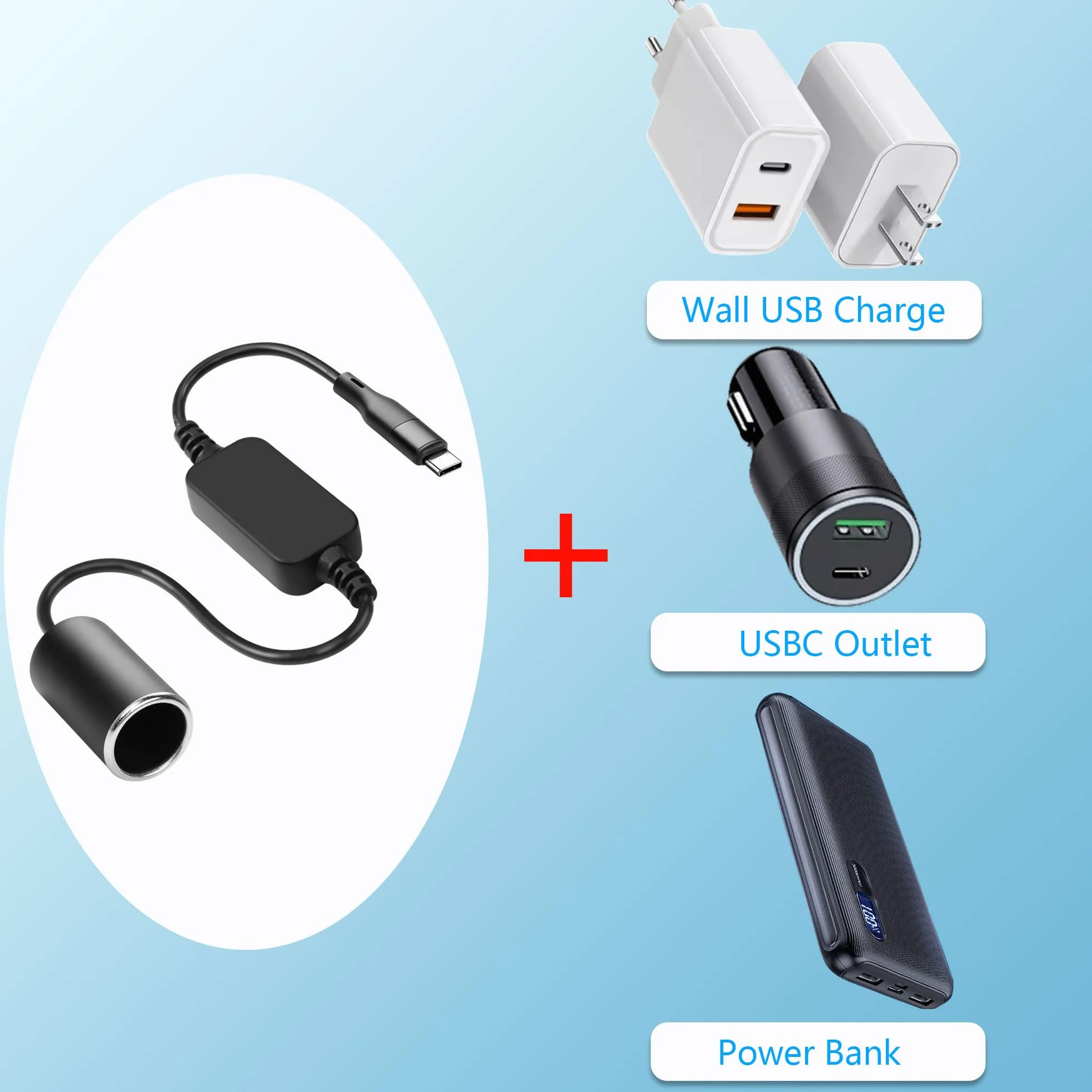 CERRXIAN 0,3 m USB C męski na 12 V 18 W adapter gniazda zapalniczki samochodowej kabel zasilający do kamery samochodowej, detektora radaru, GPS, samochodowych pasków świetlnych LED i innej elektroniki