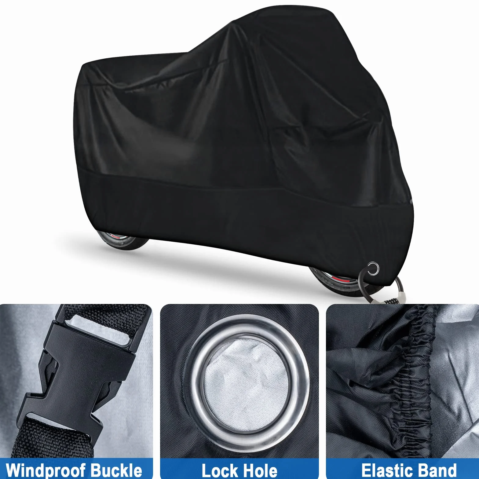 Plandeka motocyklowa, outdoorowa, odporna na zimę, tkanina Oxford 210D, wodoodporna, z otworem na klucz, na motorower, rower, lato, chroni przed promieniowaniem UV, deszczem, śniegiem, kurzem, 245 x