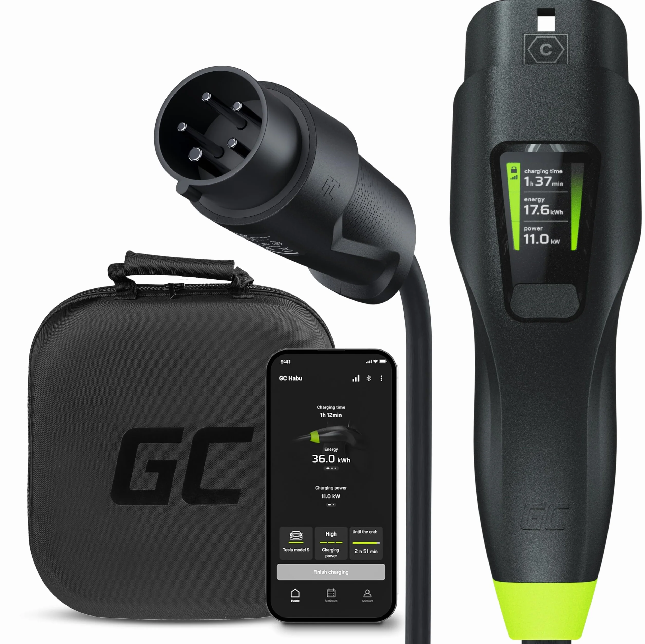 Green Cell Habu Ładowarka Mobilna EV 11kW 7m Typ 2 CEE 16A Wallbox 2w1 z Aplikacją GC