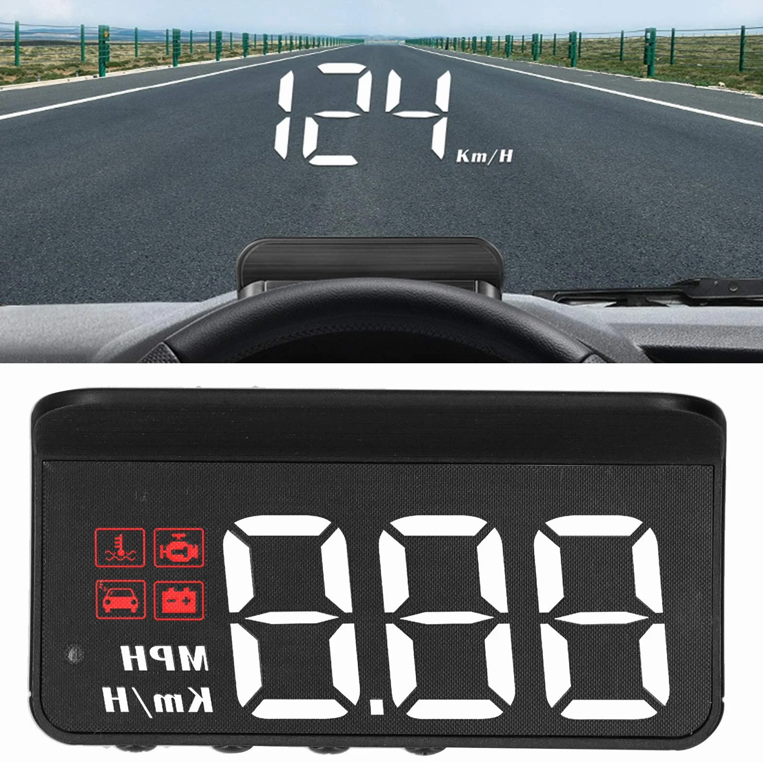 Samochód HUD, OBD2 HUD Wyświetlacz Przedniej Szyby Projektor Wielofunkcyjny Wskaźnik Alarm Przypomnienie o Zmęczeniu