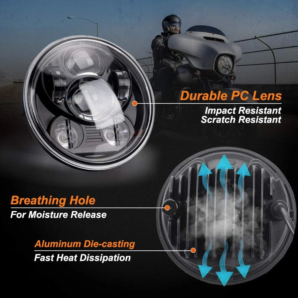 5.75"45W 3/4 Motorcycle Projector Reflektor LED Lampa dla Harley Sportster Iron 883 1200 Dyna Street Bob FXDB (czarny)