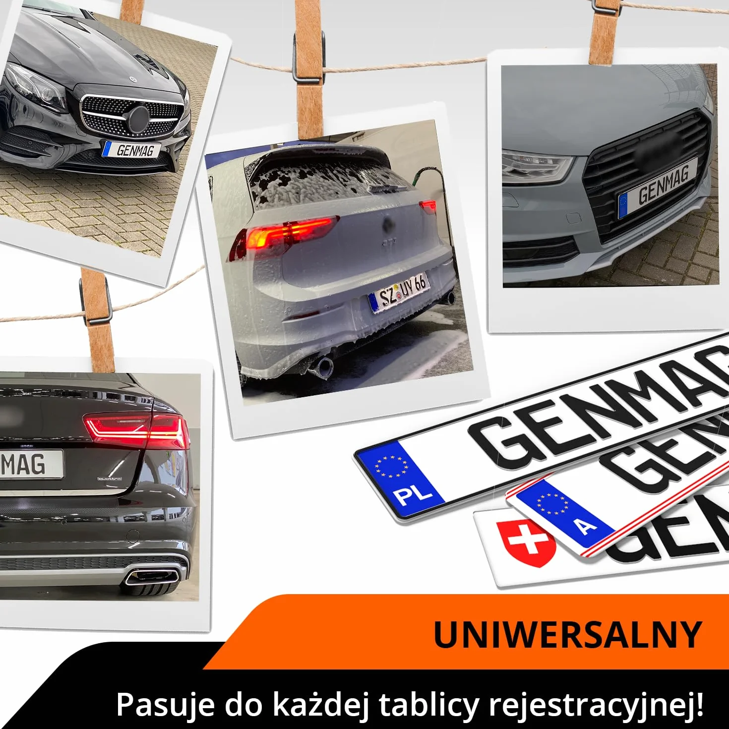 GENMAG® Ramki pod Tablice Rejestracyjne na Rzep | Ramka pod Tablice Rejestracyjna na Rzepy | Ramka Ramki na Rejestracje | Bezramkowy Uchwyt Tablicy Rejestracyjnej | Uchwyt do Tablic Rejestracyjnych