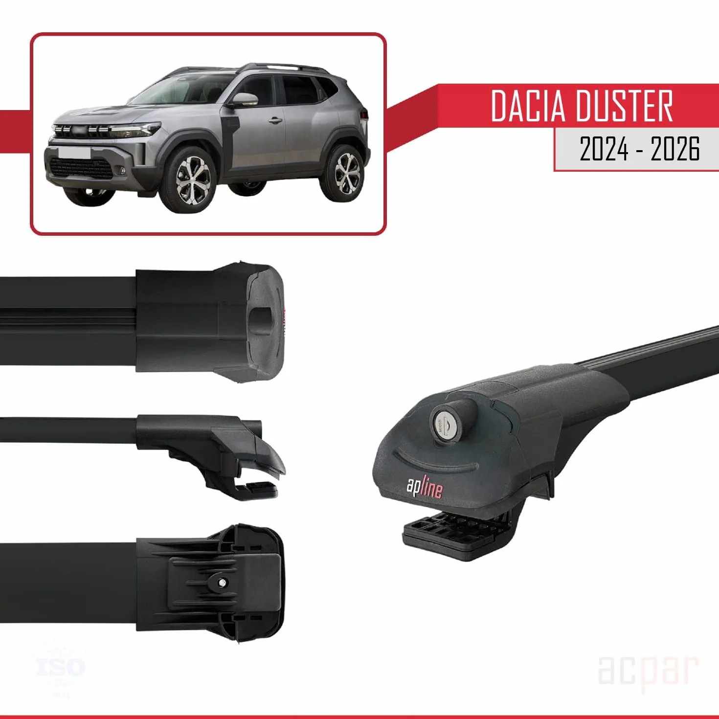 Kompatybilny z Dacia Duster 3 (P1310) 2024-2026 ACE-1 Model Aluminiowe poprzeczki dachowe Czarny 2 szt.