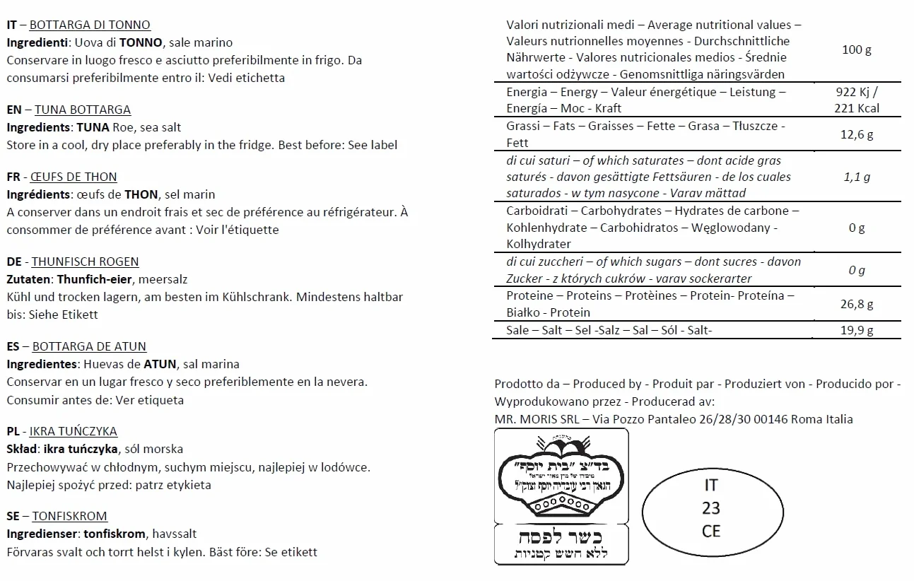 Mr Moris Ikra tuńczyka w proszku Premium Quality Bottarga Kosher (Thunnus Albacares ikra tuńczyka w proszku) (70 g)