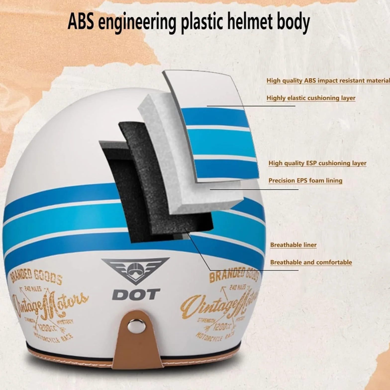 Półskorupowy kask motocyklowy typu jet, retro, chopper, z okularami ochronnymi i szybkim zapięciem, dla kobiet, mężczyzn i dorosłych