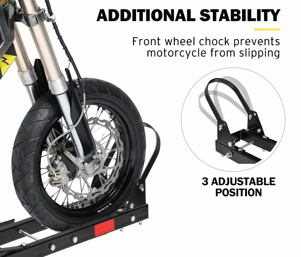 Bagażnik haka motocyklowego 226,8 kg, motocykl, motocykl, skuter, uchwyt na hak, przyczepa, z rampą ładunkową i blokadą zapobiegającą przechylaniu