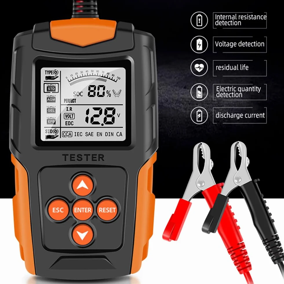 Miernik akumulatora 12V/24V LCD analizator ładowarki narzędzie diagnostyczne do samochodów/pojazdów elektrycznych/ciężarówek/pojazdów technicznych/akumulatorów AGM itp.