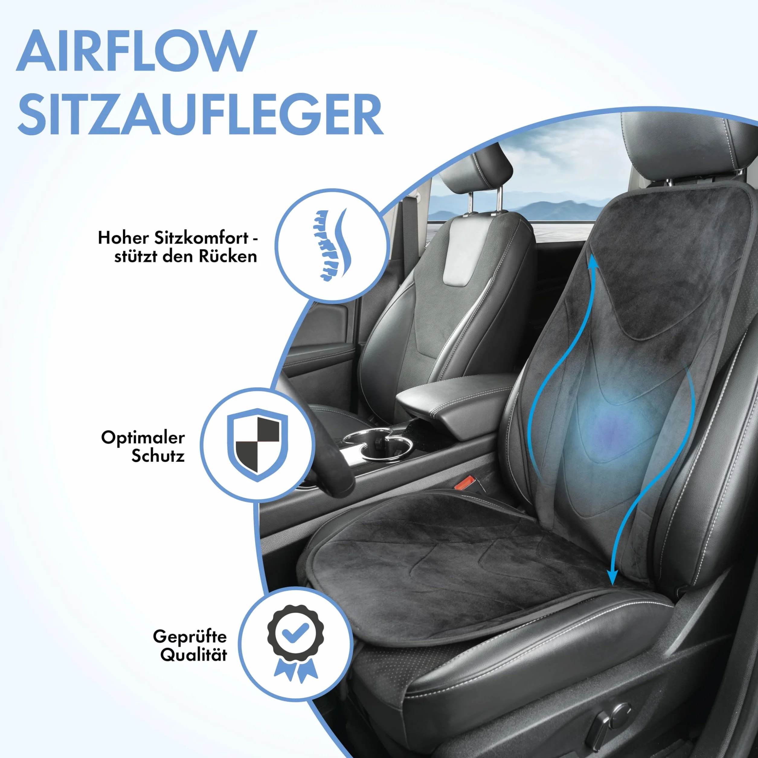 Walser Nakładka na fotel samochodowy Air Flow, ergonomiczny ochraniacz na siedzenie, ochrona okolic lędźwiowych, uniwersalna nakładka na siedzenie do samochodów osobowych, kolor: czarny 13983