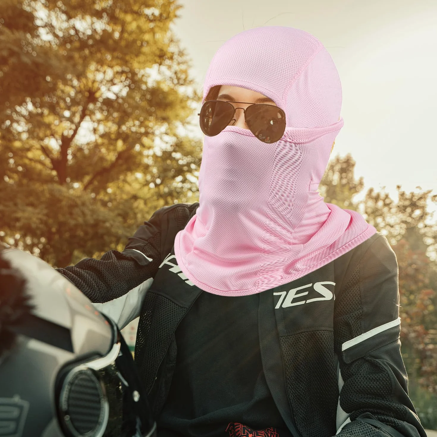 Kominiarka Motocyklowa, Kominiarka Kaptur na twarz,Oddychająca Ochrona Przeciwsłoneczna, do Motocykla Jazda na Rowerze Sporty Świeżym Powietrzu Letnia Maska, Dla Obu Płci, Różowy