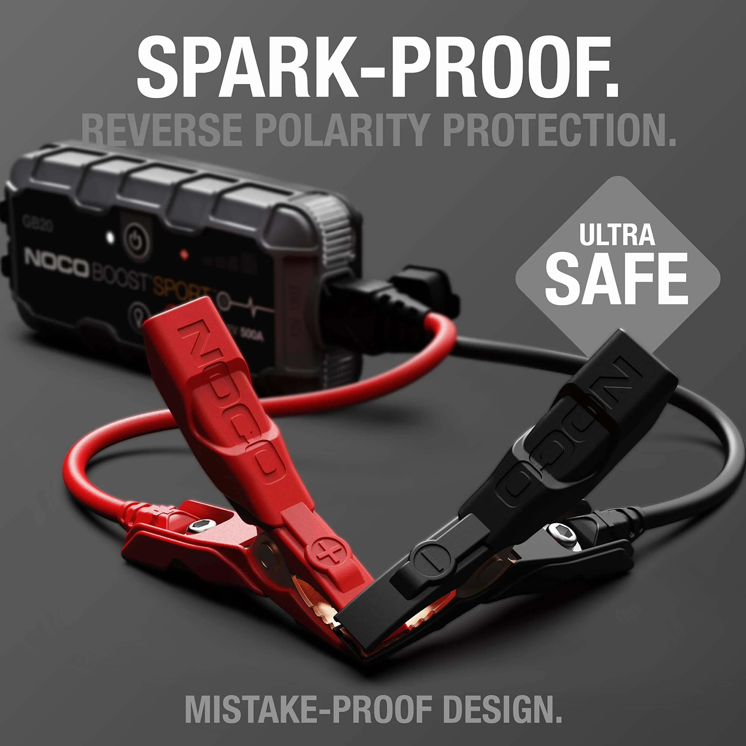 NOCO Boost Sport GB20 500A 12V UltraSafe litowy urządzenie rozruchowe, booster do akumulatora I kable rozruchowe do 4,0-litrowych silników benzynowych odpalania