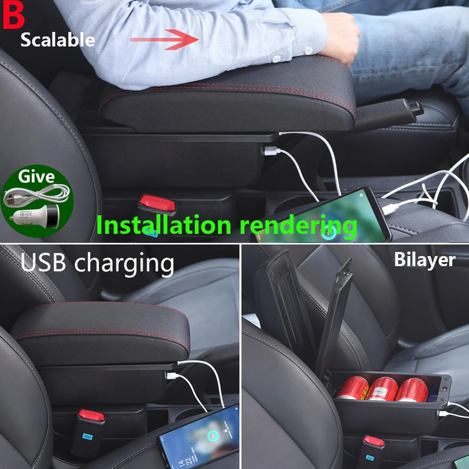 Armsteun Richter Bush Pasuje do Volkswagen Polo 9N3 Podłokietnik Samochodowy Podłokietnik Box 2002-2009 Części do modernizacji Schowek Akcesoria Wnętrza Samochodu USB(C1 Black red NO USB)