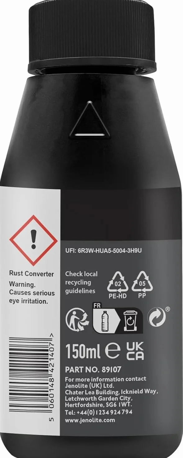 JENOLITE Płyn do konwertera rdzy, 150 ml, inhibitor korozji i obróbka metalu, środek do usuwania powierzchni do samochodów, przekształca rdzę w stabilną, zagruntowaną i gotową do malowania