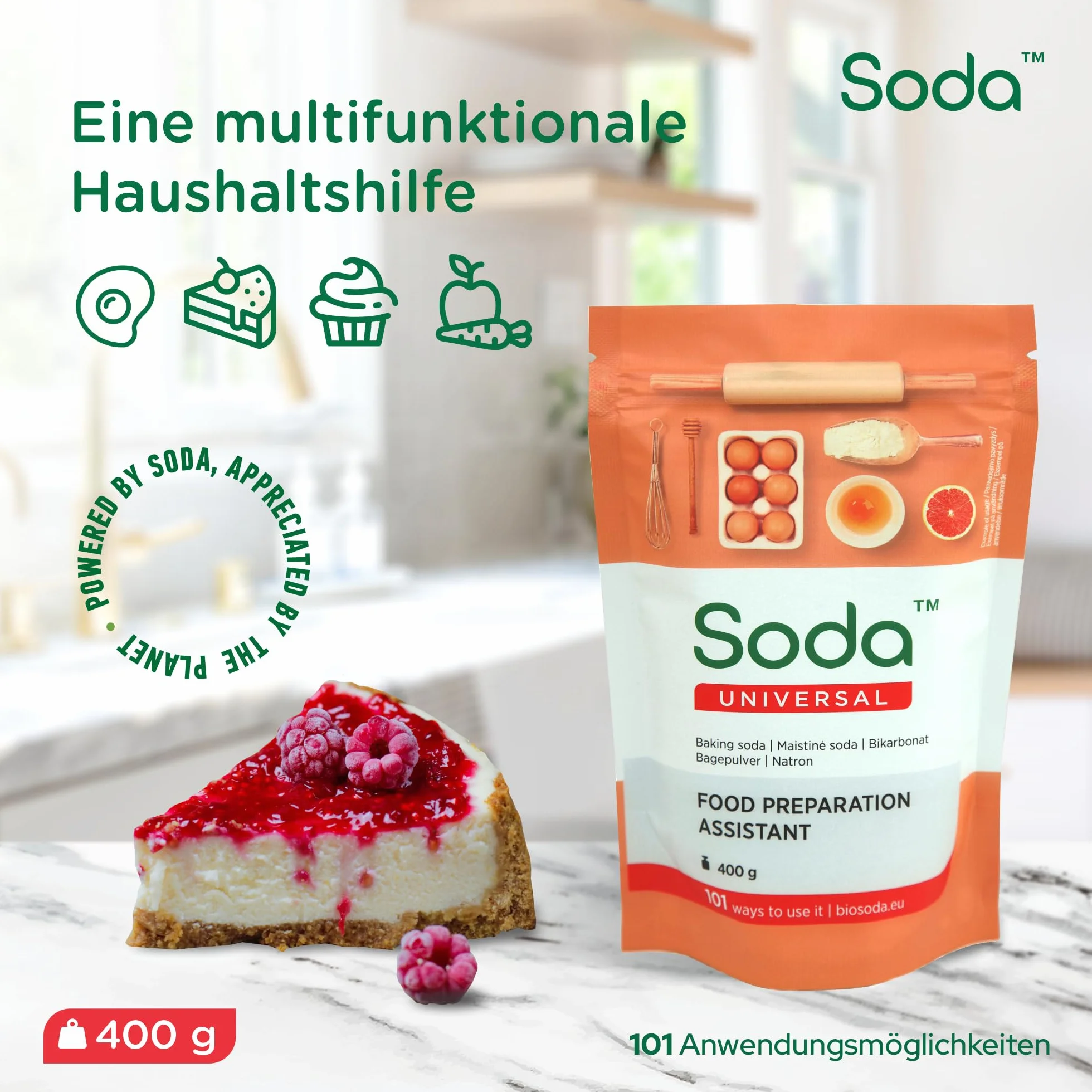 Soda do pieczenia 400 g (8 sztuk, 3,2 kg) do czyszczenia owoców, omletów, zmiękczania mięsa