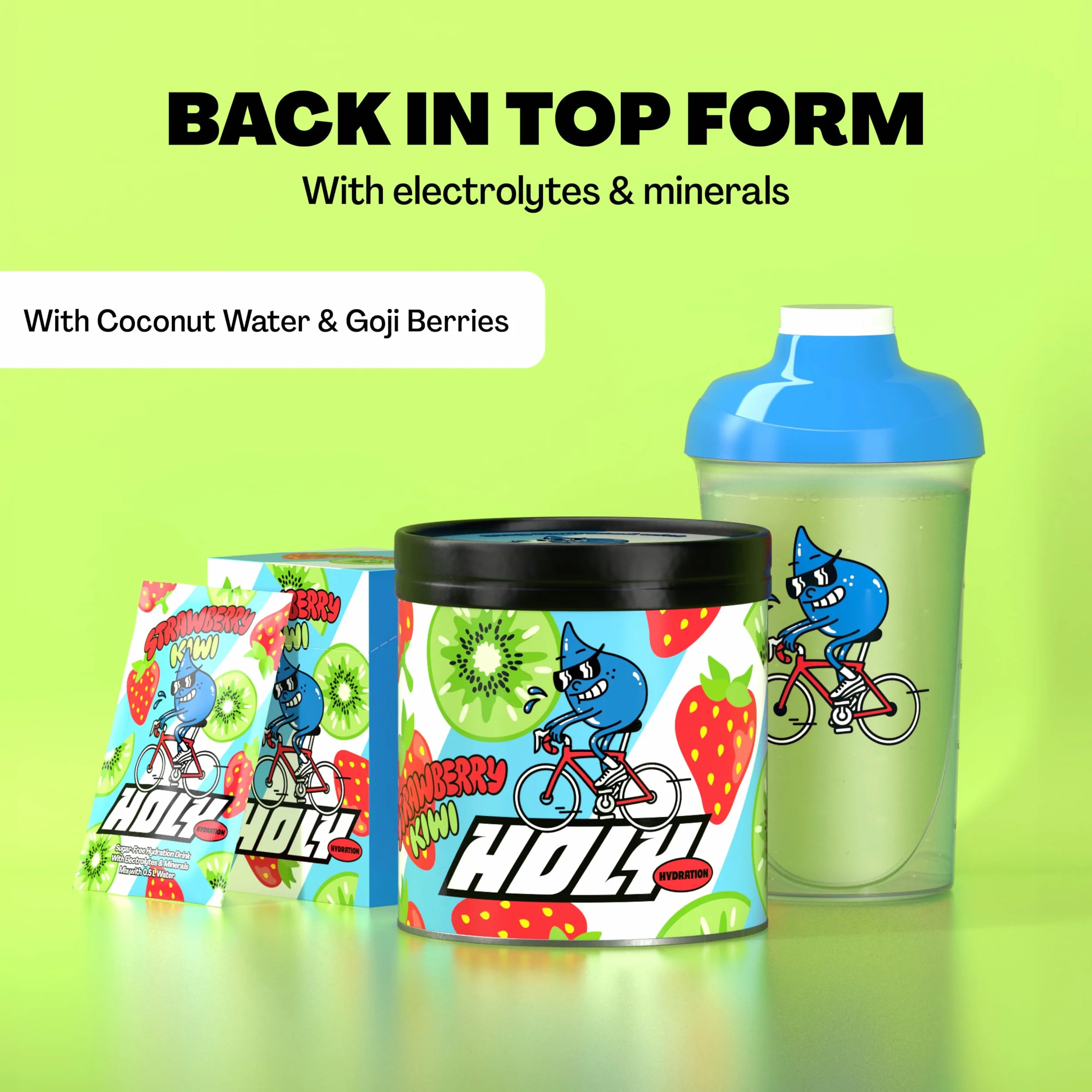 HOLY Hydration „Truskawka-kiwi” | 50 porcji zawierających cenne elektrolity i minerały | Napój nawadniający | Wegański, ze 100% naturalnymi aromatami owocowymi (350 g)