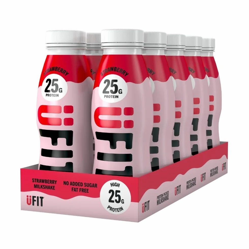 UFIT High 25g Protein Shake - smak truskawkowy - bez tłuszczu - bez dodatku cukru - gotowy do picia - 10 x 330 ml (opakowanie może się różnić)