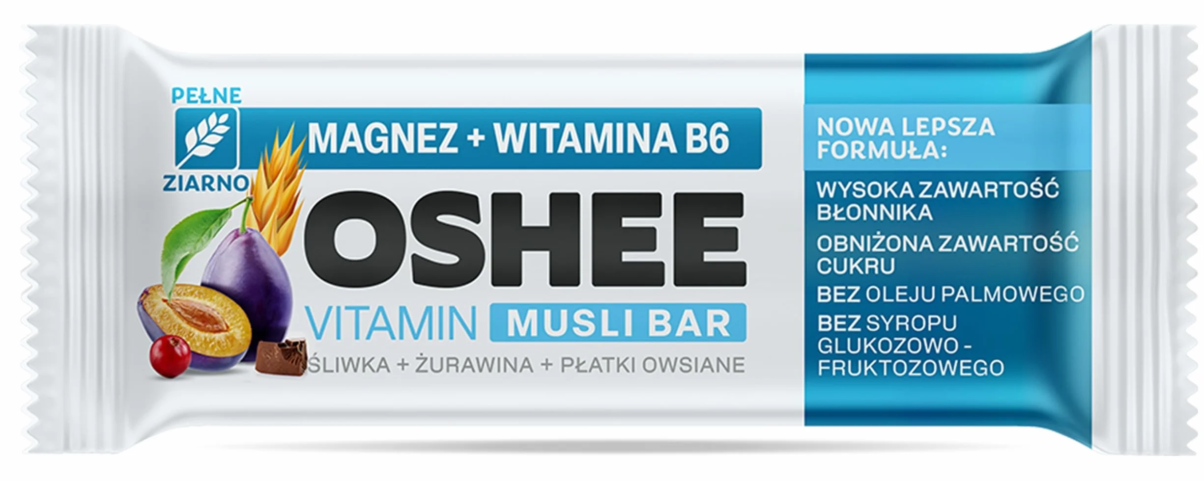 25x OSHEE Vitamin musli bar magnez + witamina B6 śliwka żurawina 40 g