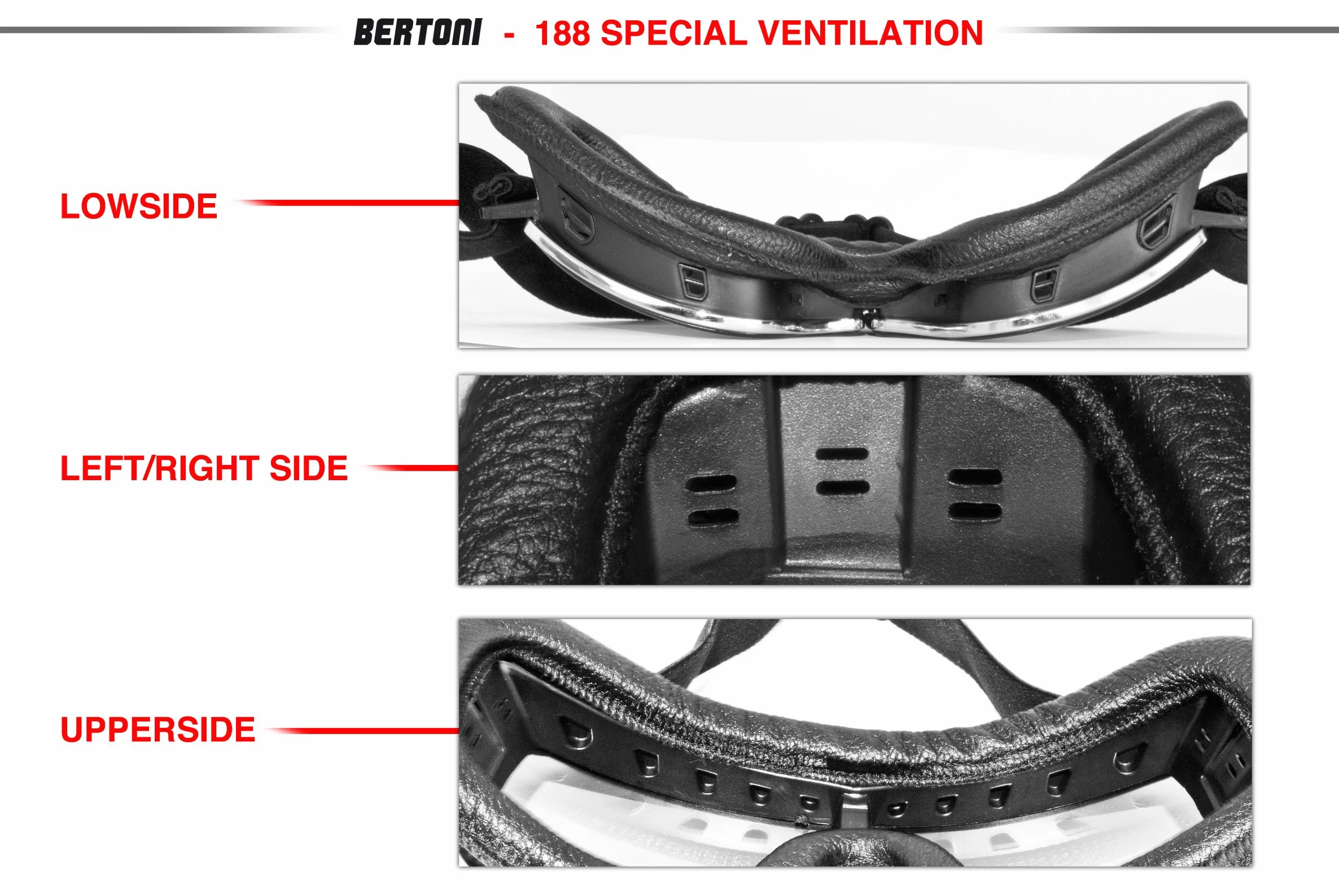 BERTONI Okulary motocyklowe w stylu vintage - czarne skórzane okulary Aviator do kasków (przezroczyste srebrne soczewki lustrzane)