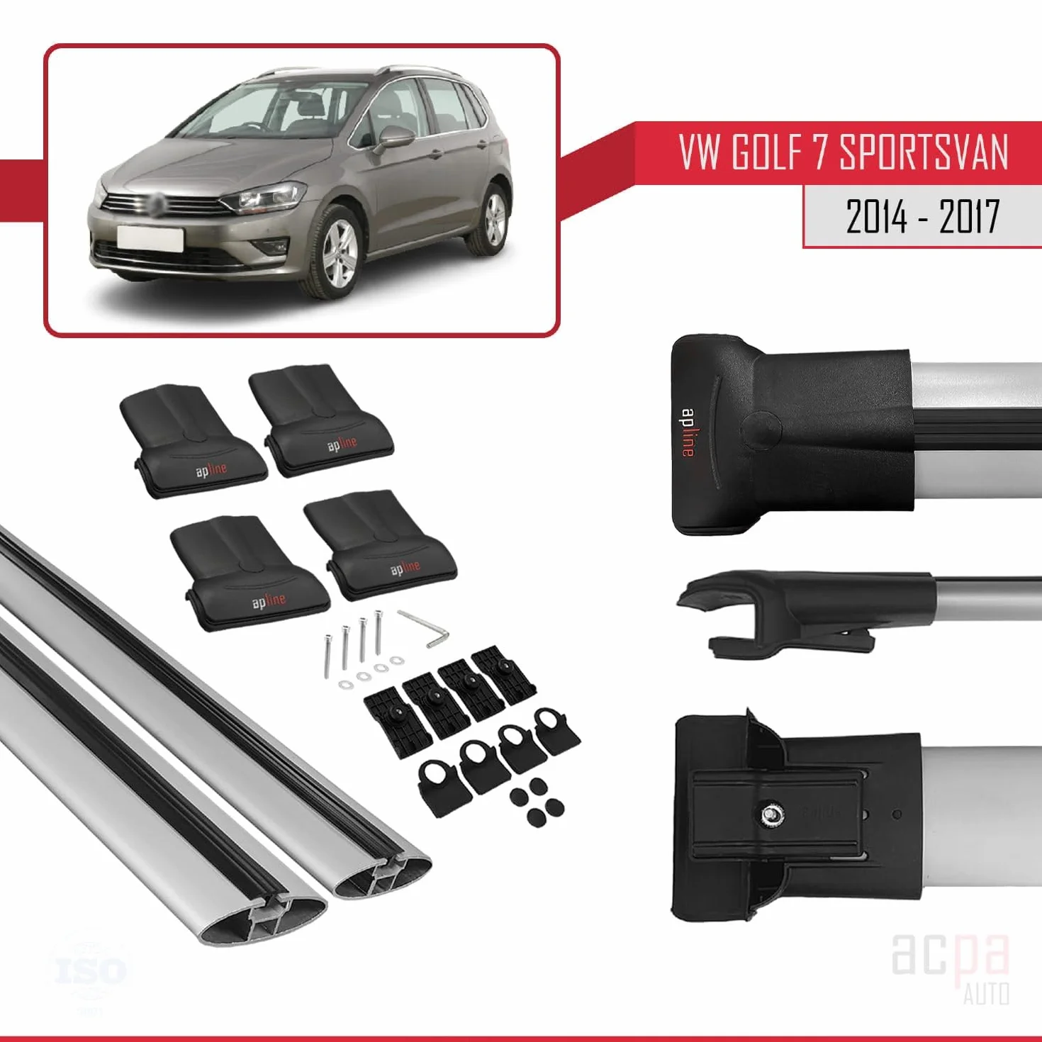 Bagażnik dachowy kompatybilny z Volkswagen Golf 7 SPORTSVAN 2014-2020, model Fly, 3 bary, szary