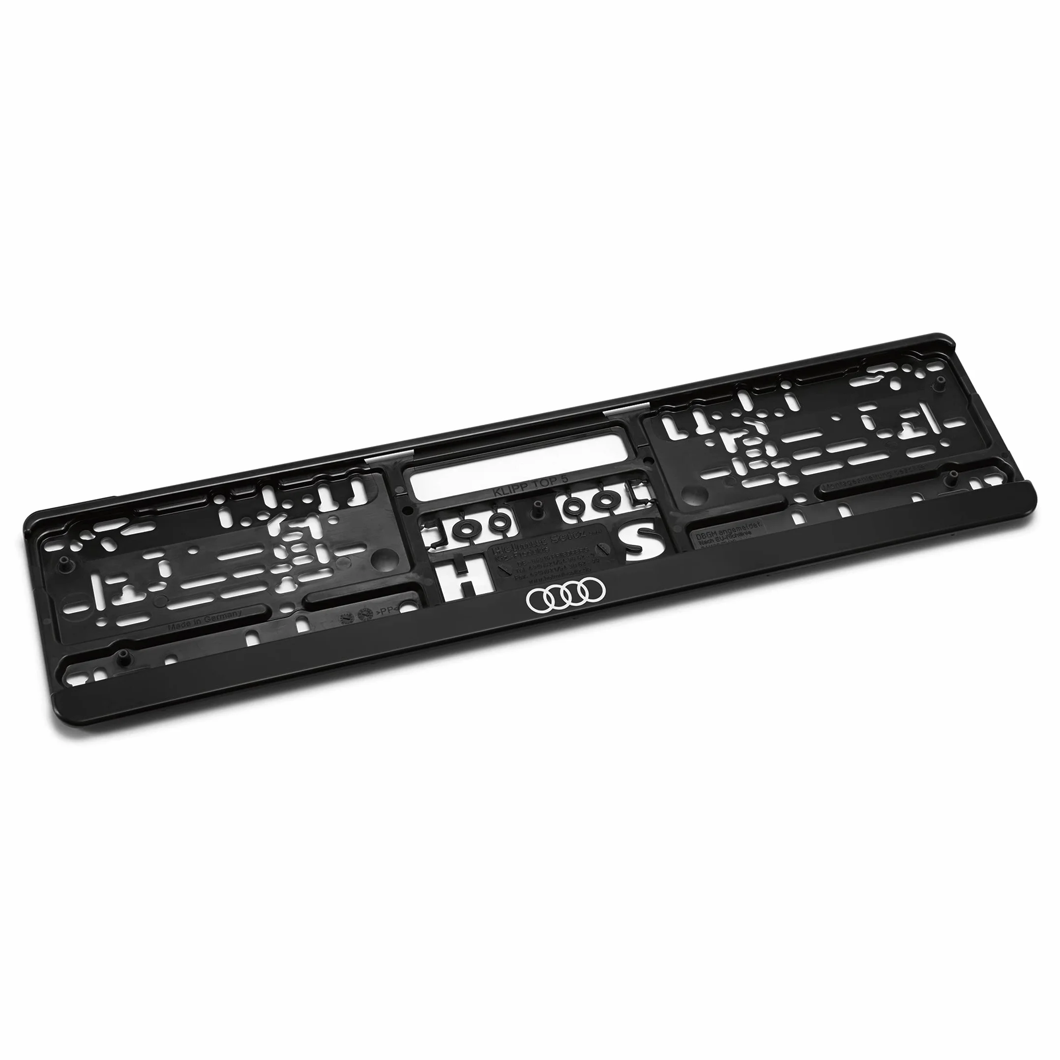 Audi 3292100100 ramka pod tablicę rejestracyjną, pierścienie z logo, kolor czarny