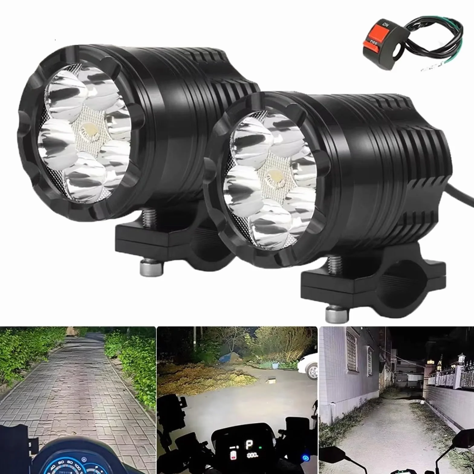lampą halogenową 60W Reflektory Led Do Motocykla Uniwersalny Moto Spotlight Z Przełącznikiem Pasuje BMW R1200GS ADV F800GS F650 K1200S(2PCS 60W-switch)