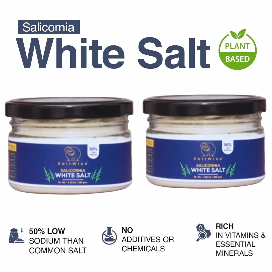SaltWise Salicornia White Salt 2-Pack Low Sodium Substitute Plant-Based Mineral Kosher 14.10 oz 400g