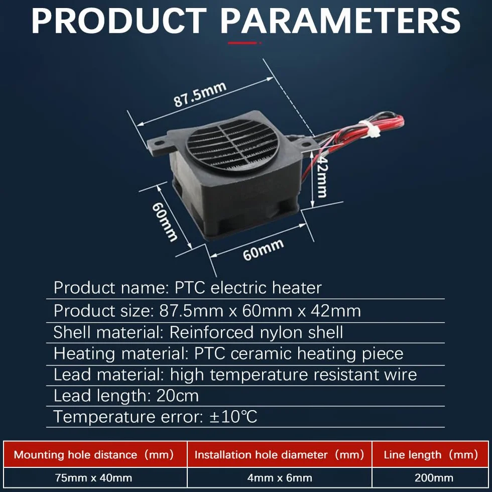 Grzejnik wentylatorowy, element grzewczy 12 V, elektryczny grzejnik PTC, energooszczędny samochodowy wentylator grzewczy o stałej temperaturze powietrza, do kampera, pokoju (100 W)