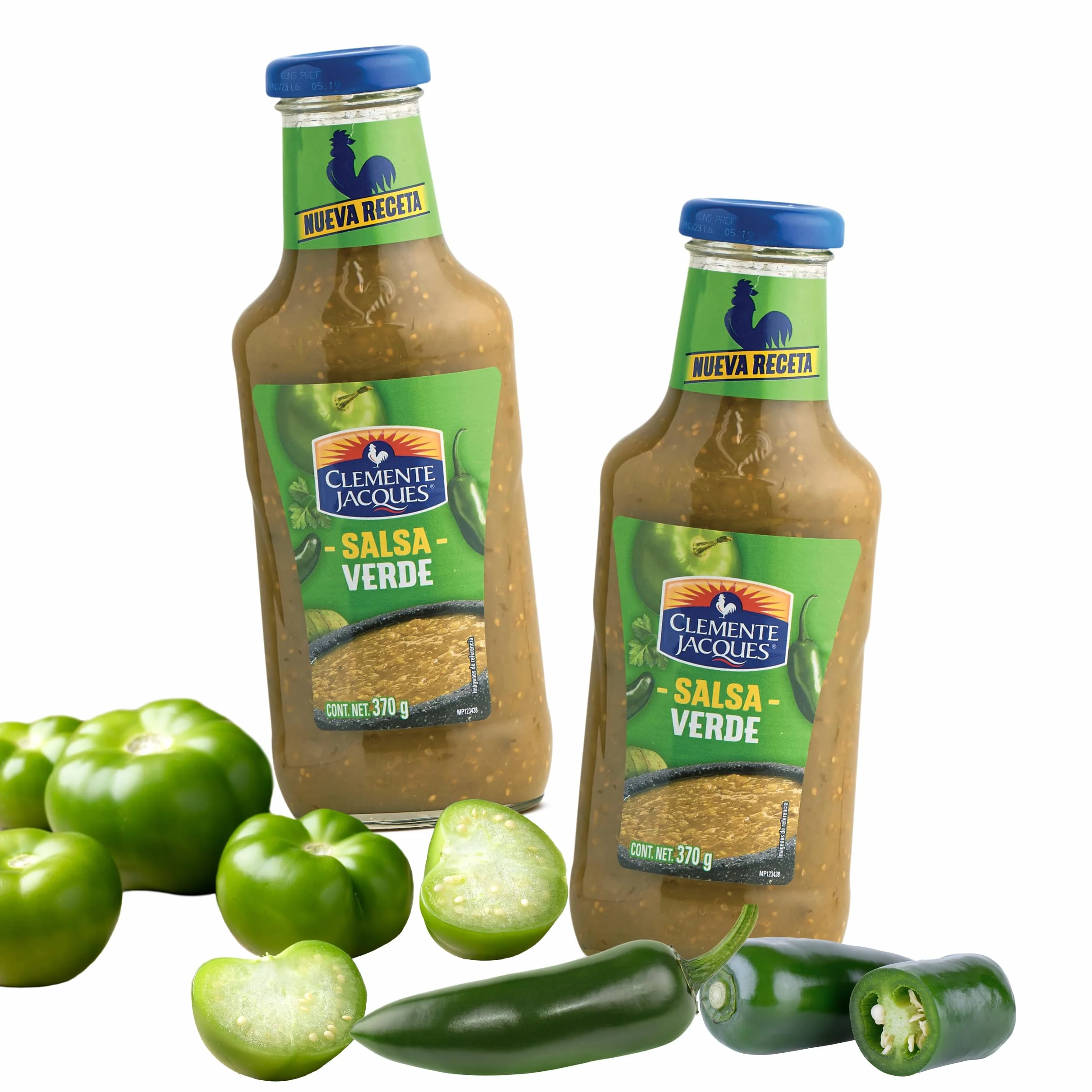 Set ostrych sosów Salsa Verde - (opakowanie 2) Zielony sos z ostrą papryką chili z pomidorami z Meksyku Clemente Jacques plus Lollipop Takis Fuego
